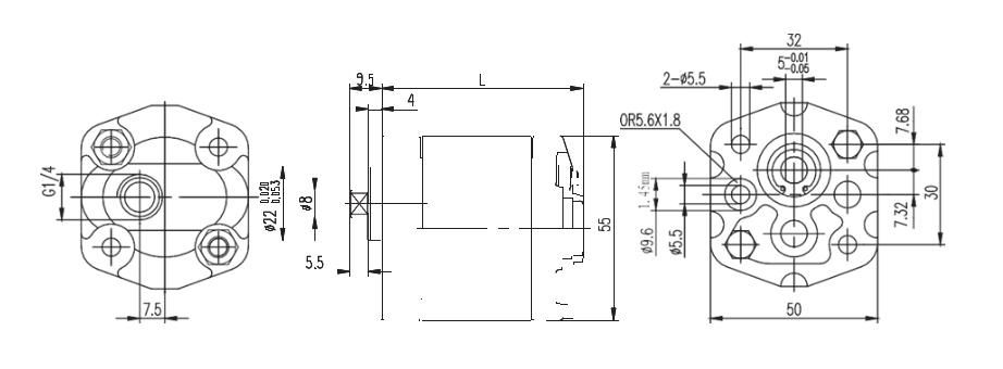 Dimensions (0PF-K Pompe hydraulique à engrenage)